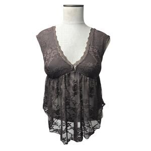 Good Days Lace Trim Tank Top Size Small Dark Umber Gray